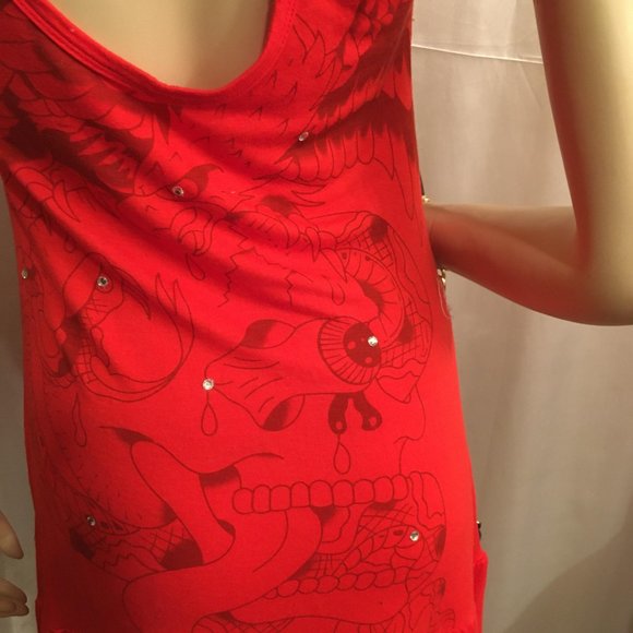 RARE FIND! gorgeous vintage brand new, Ed HARDY dress with graphics and crystals - Picture 6 of 15